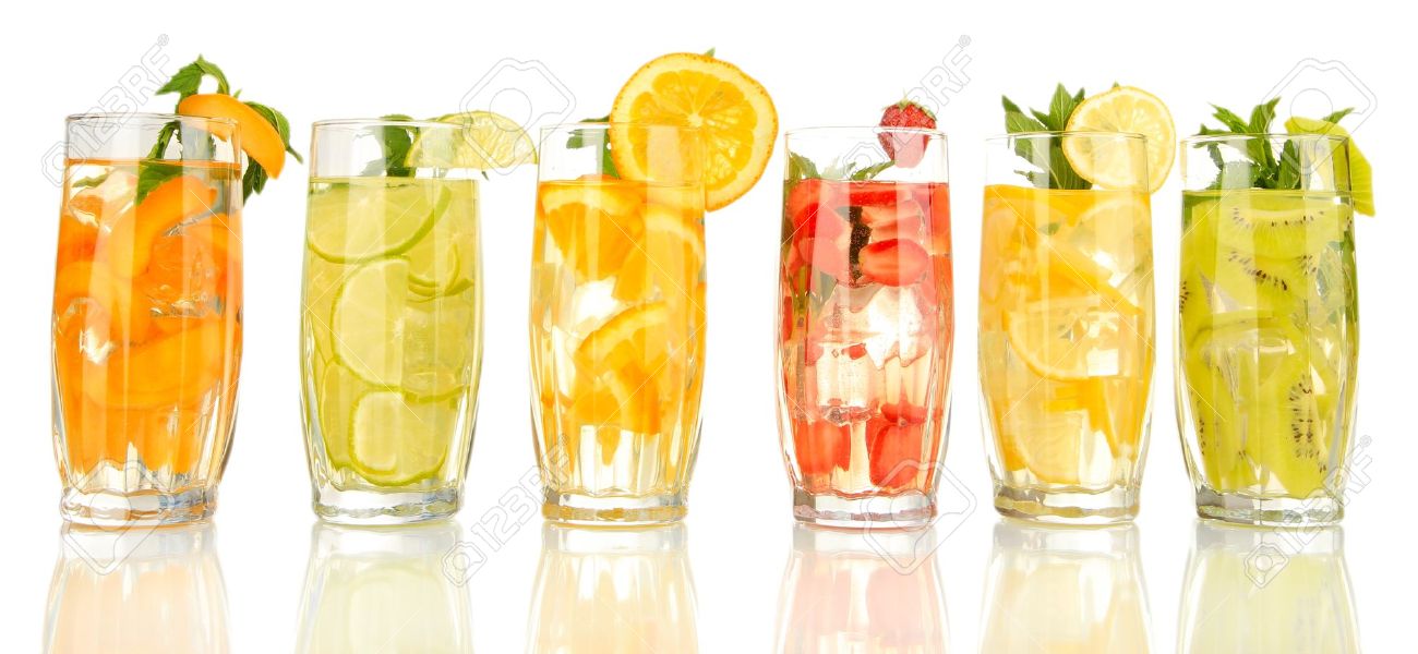 21112884-Glasses-of-fruit-drinks-with-ice-cubes-isolated-on-white-Stock-Photo